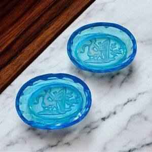 🩵Antique Czech Intaglio Salt Cellars — Set of Two